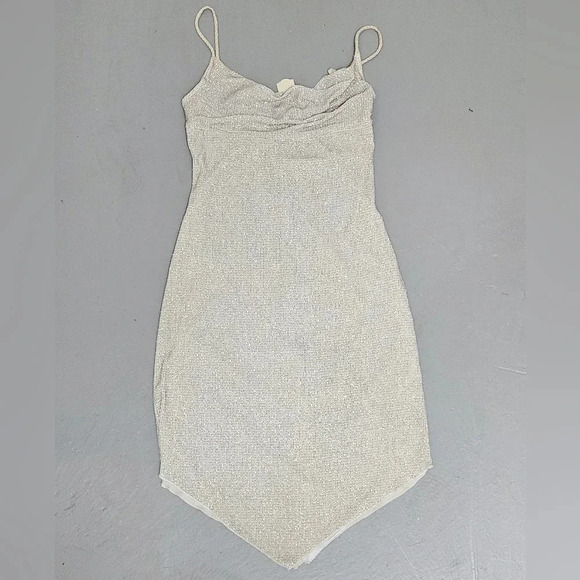 Wet Seal y2k Ivory Glitter Retro Stretchy Cowl Preppy knee length dress Sz M - Picture 1 of 11